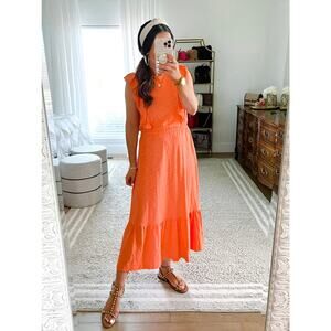 Loft Petites Orange Cotton Ruffle Sleeveless Tiered Maxi Dress Size XXSP Boho